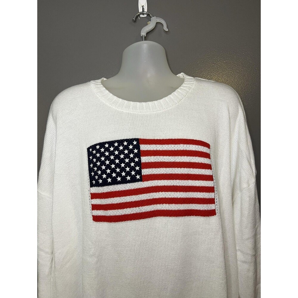 Wild Fable Sweater Womens Plus 2X White American Flag USA Graphic Knit Pullover